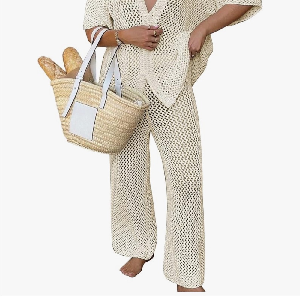 Cream Knit Jumpsuit set: top and pants